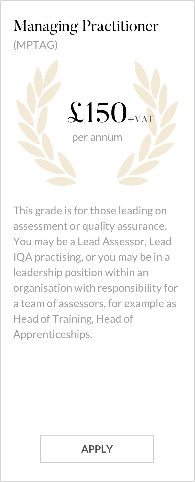 An example of an Assessors Guild membership level