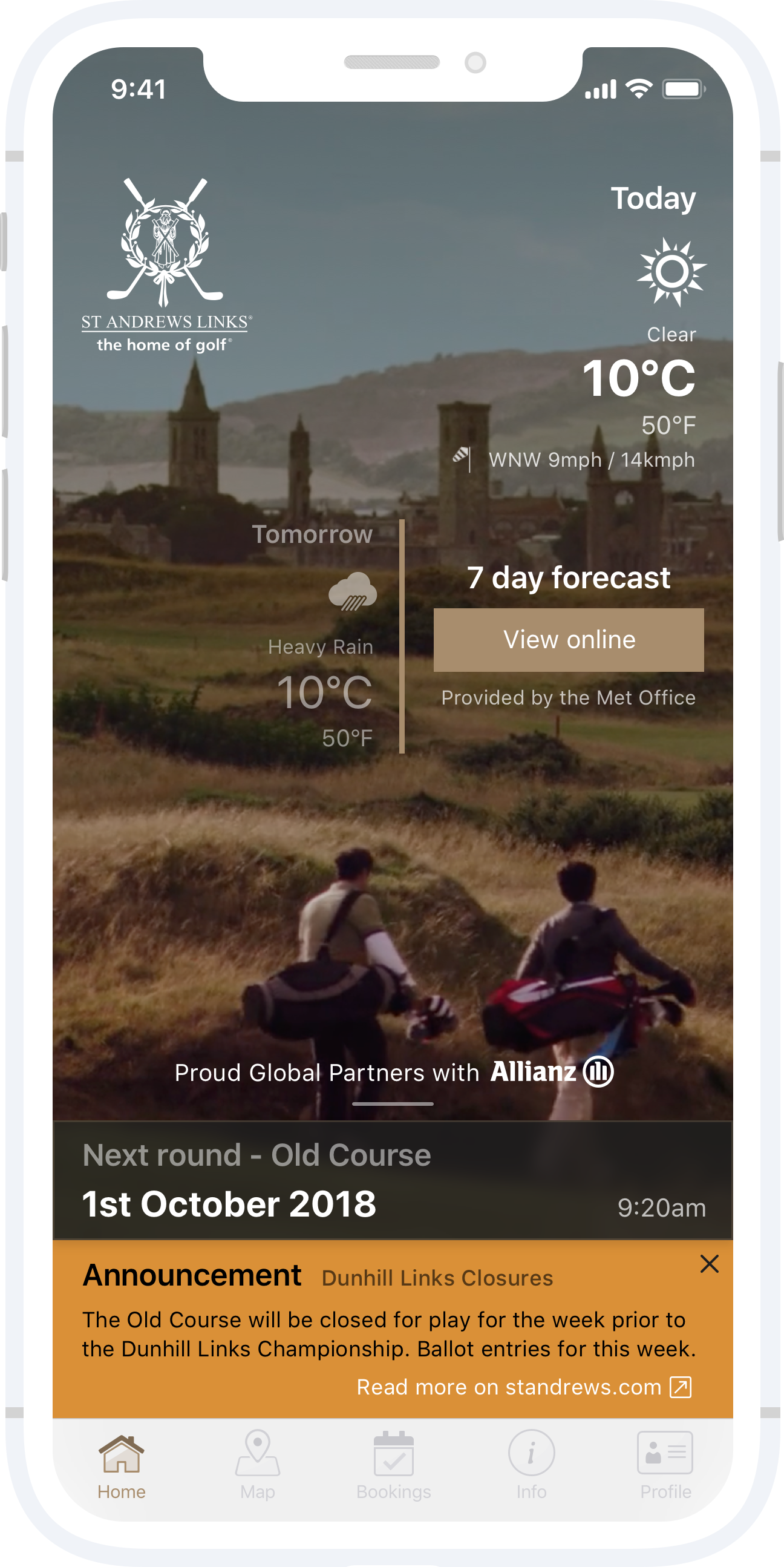 St Andrews links trust app homepage on mobile